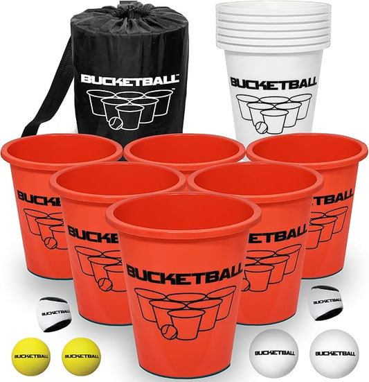 BucketBall | Team Color Edition | Combo Pack (Orange/White): Original Yard Pong Game: Best Camping, Beach, Lawn, Outdoor, Family, Adult, Tailgate, Jumbo, Giant Game