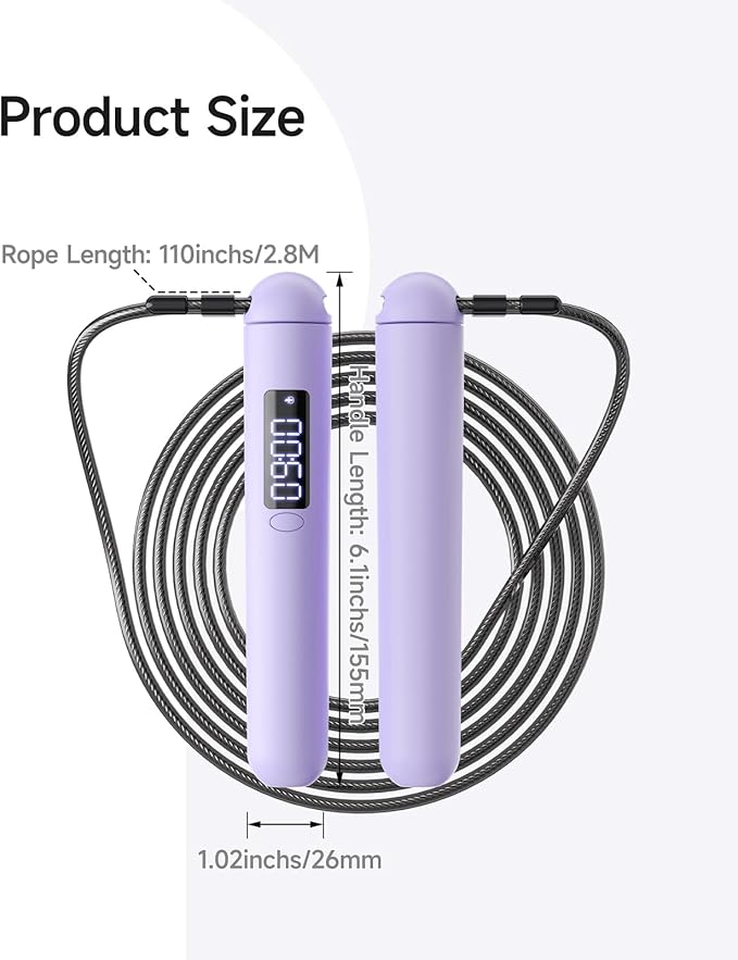 Smart Jump Rope – Customisable Calorie, Count and Time Settings Jump Ropes, Adjustable Steel Wire Skipping Rope with LED Display, for Men Women Fitness and Workout