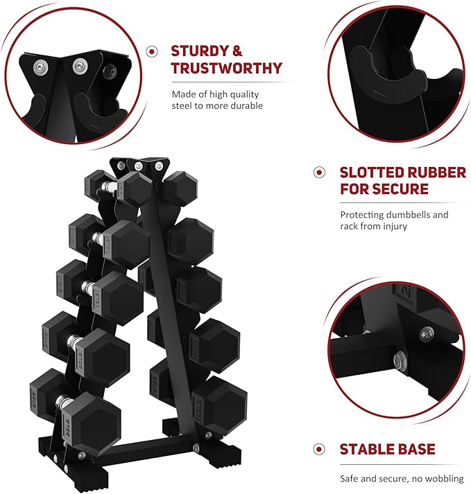BalanceFrom Rubber Coated Hex Dumbbell Weight Set with Storage Rack, 100LB or 150LB or 200LB Set, 5-20 lbs or 5-25 lbs or 10-30 lbs Pairs