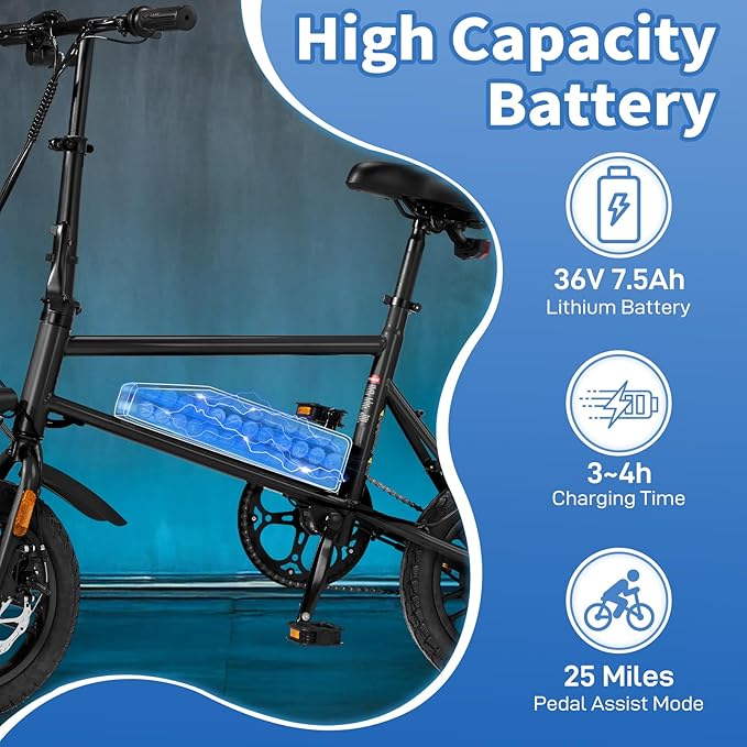 Winado Electric Bike for Adults, 14" Folding Electric Bicycle 450W Motor with Dual Disc Brakes, Max Range 25Miles(Pedal-Assist) & Speed 15.5MPH, Foldable Commuter City Ebike for Adults/Teens