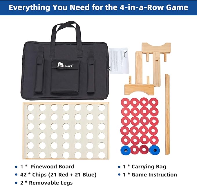 Pointyard Giant Wooden 4 in a Row Game 2.8Ft, Outdoor Yard Game for Famlies Adults, 42 Pcs Chips & Durable Carrying Bag, Halloween Christmas Party Gifts for Lovers