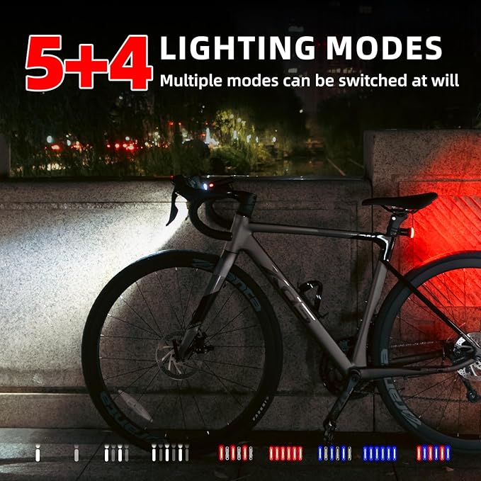 Canway Bicycle Rear Light Red/Blue, Bike Tail Light Rechargeable 168 Lumens Bike Tail Light Battery USB C 500mah Turn Signals 5 Modes Waterproof Safety for Road Mountain Night Riding