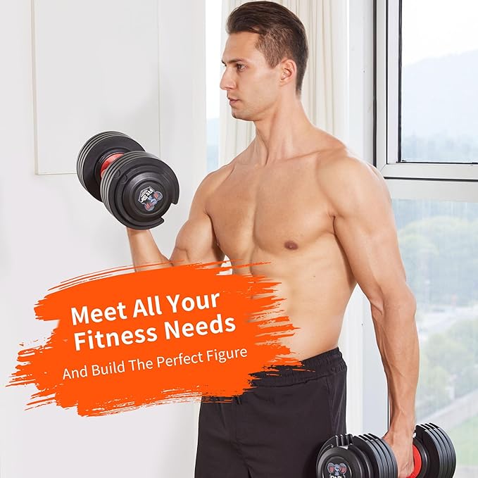 Adjustable Dumbbell Set 25/55/90LBS,10 in 1 Free Weights Dumbbell with Anti-Slip Texture Handle,1 Sec Speed Adjustment Men/Women Gym and Home Strength Training Equipment.