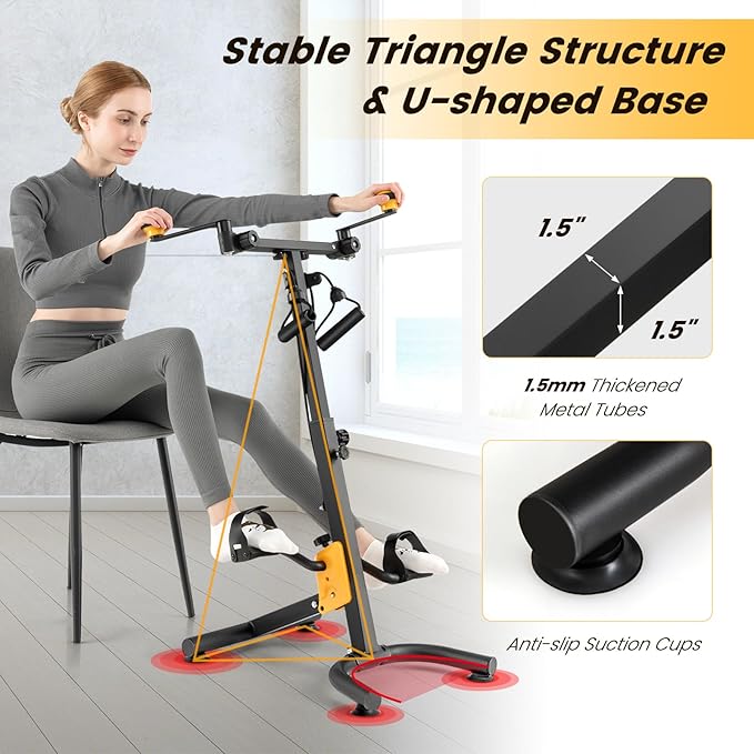 Goplus Foldable Pedal Exerciser for Seniors, Hand Arm Leg Knee Physical Therapy Exercise Bike w/Adjustable Height, Handgrip, Resistance Band, Recovery Home Workout Equipment for Elderly