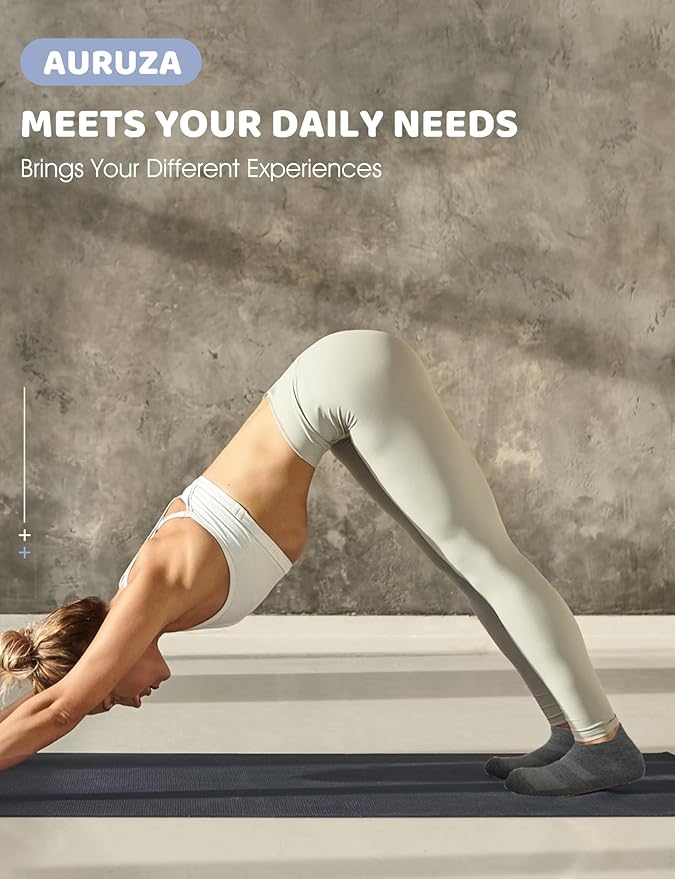 AURUZA Grip Socks for Women Men Pilates Grip Socks Non Slip Yoga Sock with Grips for Barre Barefoot Hospital Grippy Sock