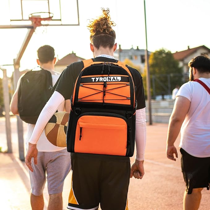 Basketball Bag Backpack with Ball Holder and Shoes Compartment,Best for Basketball, Soccer, Volleyball, Gym. (ORANGE)