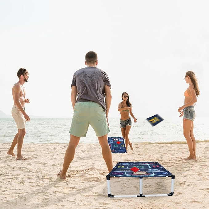 Portable Cornhole Set PVC Framed Corn Holes Outdoor Game Set with 2 Cornhole Boards, 8 Cornhole Bean Bags and Carrying Case, Camping Games Indoor Outdoor for Kids and Adults, Travel Camping Accessory