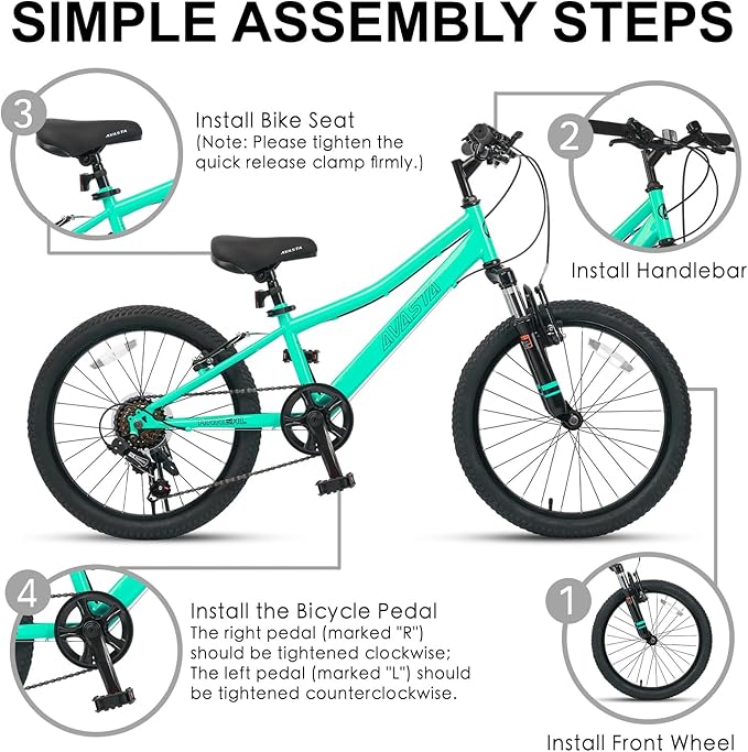 AVASTA Govet 20'' Kids Mountain Bike for 6-12 Years Old Boys Girls with Suspension Fork, 6 Speeds Drivetrain, Multiple Colors