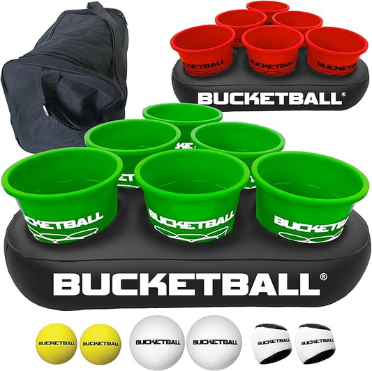 BucketBall | Team Color Edition | Party Pack (Green/Red): Original Yard Pong Game: Best Camping, Beach, Lawn, Outdoor, Family, Adult, Tailgate, Jumbo, Giant Game