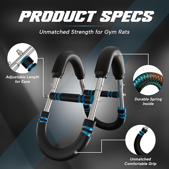 Twister Arm Trainer for Men and Women, 33 - 120lb Adjustable Chest Workout Equipment Power Twister with 4 Springs & Training Poster for Home Fitness, Forearm Strength Training and Upper Body Exercise