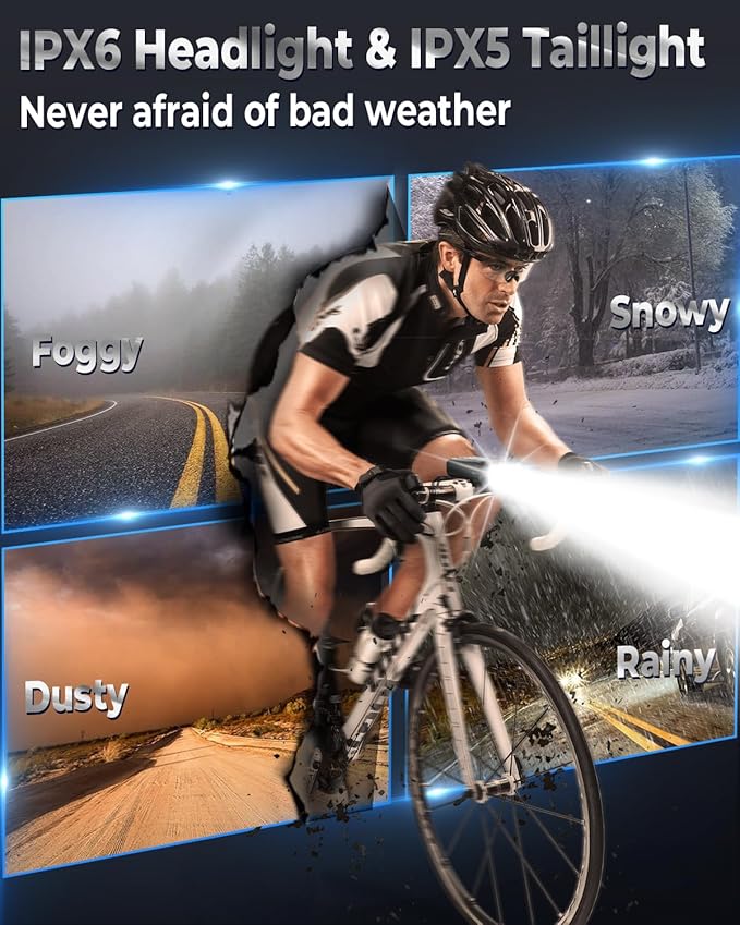 Bike Lights for Night Riding, 10000mah Bike Lights 30H+ Runtime, Super Bright LED USB Rechargeable Headlight and Taillight, IPX6 Waterproof Bicycle Light【2025 Upgrade Combination】