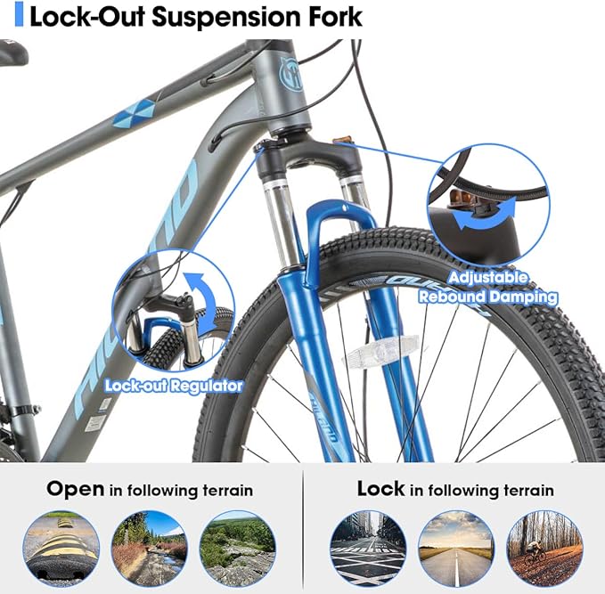 Hiland 27.5 inch Mountain Bike 21 Speeds, Lock-Out Suspension Fork, Aluminum 18 inch Frame Hydraulic Disc-Brake for Men Women Mens MTB Bicycle Adlut Bike