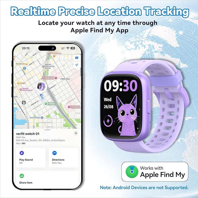 Fitness Tracker for Kids No APP No Phone Needed, Compatible with Apple Find My, 1.83" Smart Watch, Heart Rate, Sleep Monitor, IP68 Waterproof, Step Counter, Puzzle Games for Girls Boys Teens 5-16
