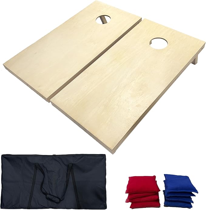 SXTL Solid Wood Premium Cornhole Set - Includes Set of 8 Corn Hole Toss Bags and Carrying Bags