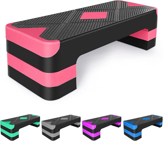 Adjustable Workout Aerobic Stepper in Fitness & Exercise Step Platform Trainer 3 settings adjustable height 4”-6”-8”