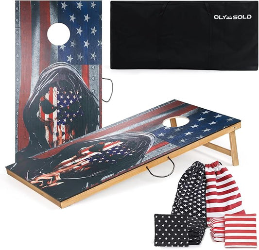 Cornhole Set, Corn Holes Outdoor Game, Regulation 2X4 Cornhole Boards, Portable Cornhole Set, Classic American Flag Cornhole Set Includes 2 Boards, 8 Cornhole Beans Bags & Carry Case