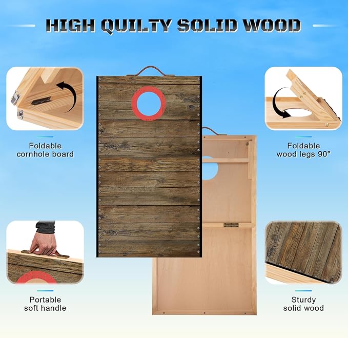 Portable Cornhole Board Set 2 ft x 1 ft Cornhole Set with 6 Bean Bags Foldable Cornhole Game for Kids and Adult Indoor or Outdoor Backyard Corn Hole Toss Games