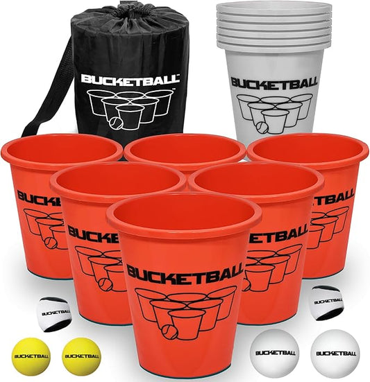BucketBall | Team Color Edition | Combo Pack (Orange/Silver): Original Yard Pong Game: Best Camping, Beach, Lawn, Outdoor, Family, Adult, Tailgate, Jumbo, Giant Game