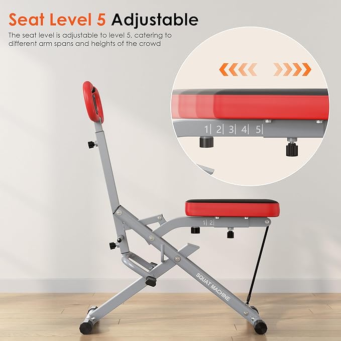SogesHome Squat Machine Rowing Machines for Home Foldable, Fitness Rowing Machine Row and Ride Squat Machine with Adjustable 2 Resistance Bands for Workout Exercise, 330 lbs Weight Capacity