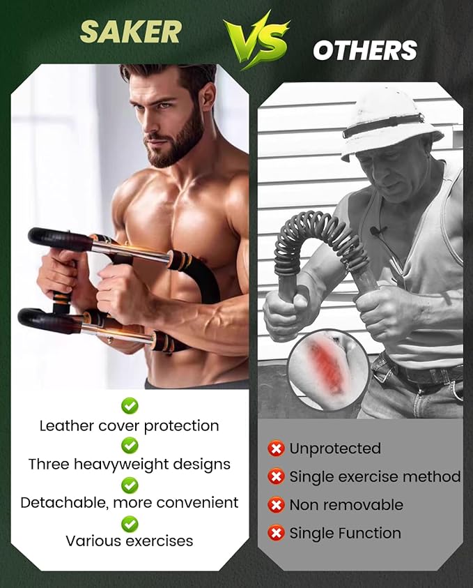 Saker Twister Arm Trainer, PowerTwist Arm Trainer, Adjustable Forearm Strengthener, Arm Exercise Equipment, Chest Workout Equipment, Portable Spring Resistance for Home Gym Equipment