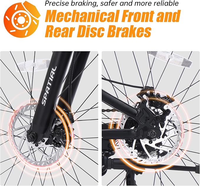 SPATIAL Mountain Bike, 24/26/27.5/29 inch Outdoor Cycling Bike,21/8 Speed Lightweight Aluminum Frame | Dual Disc Brakes,Adjustable Ergonomic Seat for Men Women Adult,MTB Bicycle