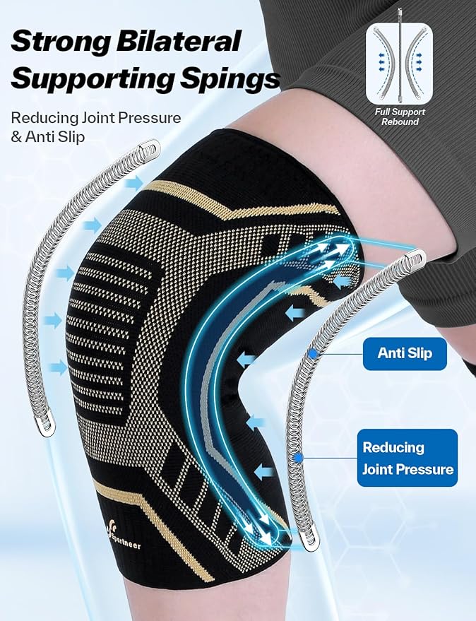 Copper Knee Brace for Men & Women - Knee Compression Sleeve with Side Stabilizers - Knee Support for Running, Hiking, Working, Basketball, Volleyball, Gym, Meniscus Tear, ACL, Arthritis Knee Pain Relief, A Pair (Black-Copper(a pair), Small(14.5"-16.5"))