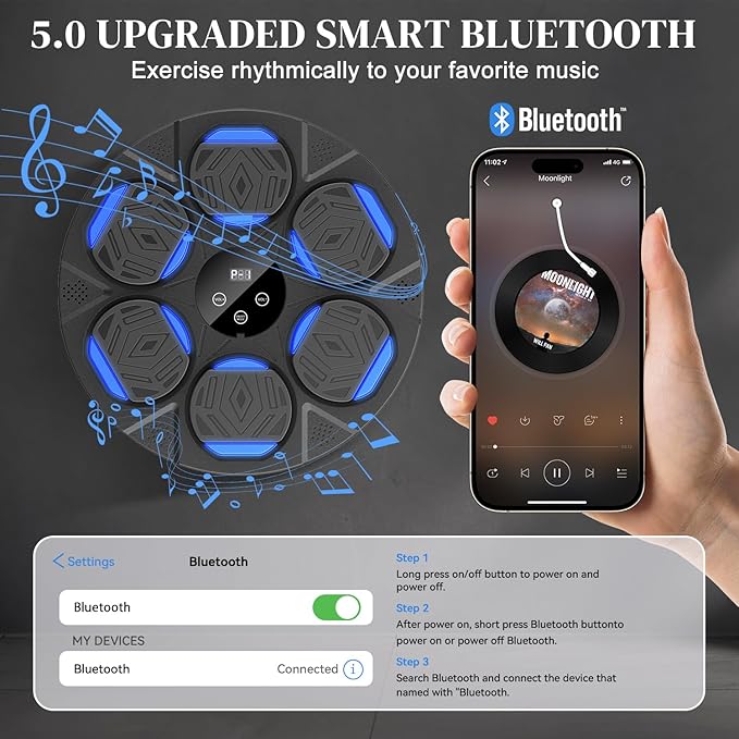 2025 Upgrade Music Boxing Machine for Adults Kids, 5.0 Smart Bluetooth Boxing Machine Trainer with Boxing Gloves, Wall Mounted Music Boxing Machine, Boxing Target Workout Equipment for Home Office Gym