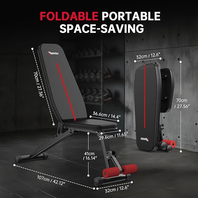 PASYOU Adjustable Weight Bench Full Body Workout Multi-Purpose Foldable Incline Decline Exercise Workout Bench for Home Gym