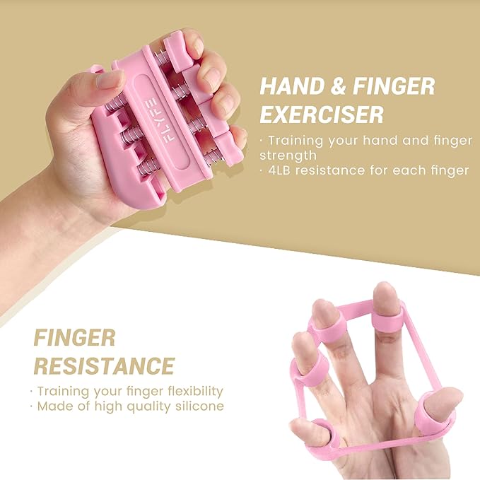 FLYFE Grip Strength Trainer Kit (5 Pack), Forearm Strengthener, Hand Squeezer Adjustable Resistance, Finger Stretcher, Grip Ring, Relief Ball and Finger Exerciser for Men and Women, Injury Recovery