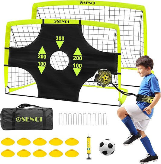 Soccer Goal，Portable Soccer Goal of 6x4ft，2 Set of Soccer Goal Backyard Training Equipment with Soccer Ball and Scoring Target Cloth，Outdoor Sports Games Gift