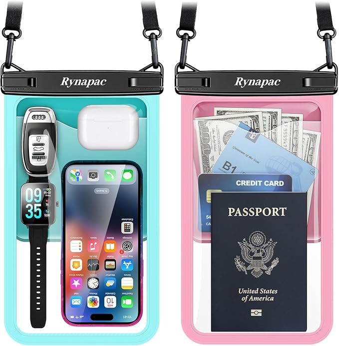 [Up to 10"] Large Waterproof Phone Pouch Bag - 2 Pack Waterproof Phone Case for iPhone 16 15 14 Pro Max Galaxy S25 S24 Ultra, IPX8 Cellphone Water Protector Pouch Beach Essentials Travel Must Haves