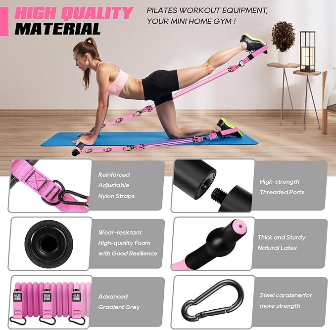 Pilates Bar Kit with Resistance Bands, Heavy Duty Pilates Equipment for Men, Strength Training Bar for Legs, Hip, Back, Arm, Abs, Chest, Shoulders, Portable Home Gym Full Body Workout Equipment