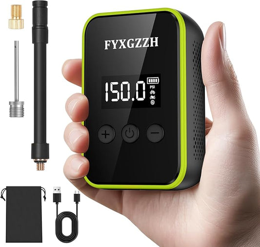 Mini Electric Bike Pump - Fast Inflate Bike Tire Pump with Gauge, 150PSI Air Pump with Presta and Schrader Valve for Road Bike, Mountain Bike, E-Bike, Motorcycle