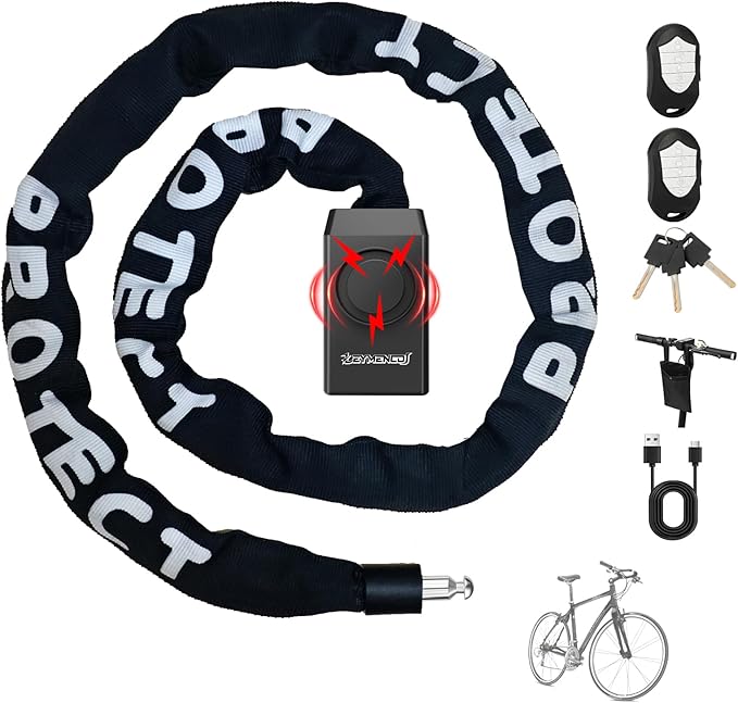 Bike Chain Lock with 110dB Alarm - Heavy Duty Anti-Theft Bicycle Chain Lock,3.94Ft Security Bike Locks with 3 Keys, Waterproof Lock Chain for Bike, Bicycle, Scooter, Motorcycle, Door, Gate, Fence