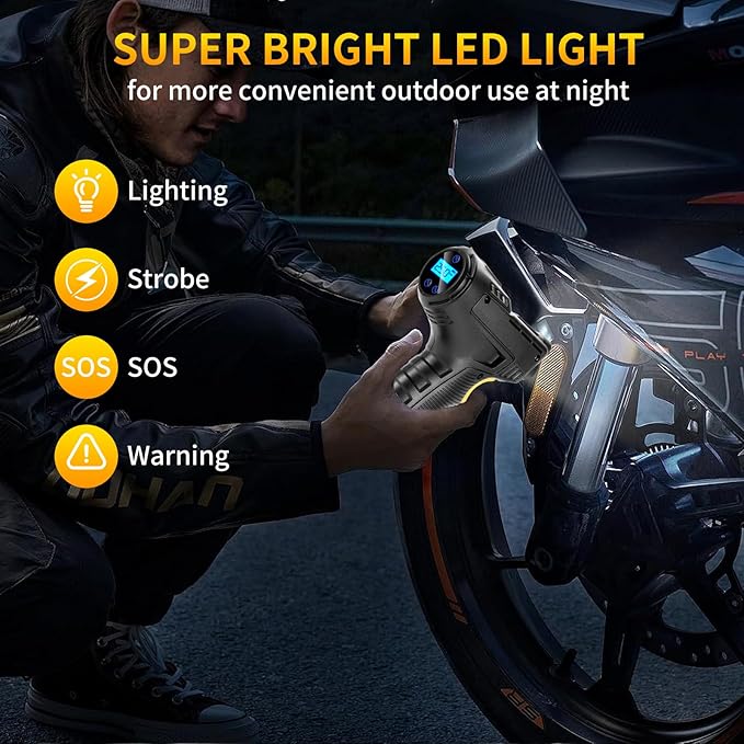 Digital Tire Inflator with LED Flashlight,150PSI Portable Air Compressor for Car Tires,12V Auto Pump for Cars, Motorcycles, Bikes, and Sports Balls