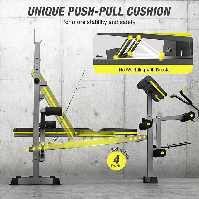 6 In 1 Weight Bench Set, 2093 LBS Foldable Bench Press with Push-Pull Bench, Adjustable Work Out Equipment for Home Gym with Squat Rack, Standard Strength Training Bench