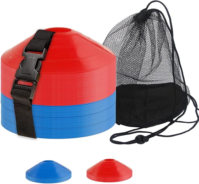 60PCS Soccer Cones with Strap Carry Bag Agility Disc Cones Soccer Training Cones, Field Marker Sport Training Cones for Challenge Football Basketball Skating Kids Games Outdoor Indoor
