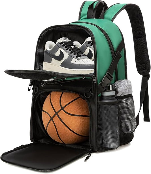 Basketball Bag Backpack with Ball Holder and Shoes Compartment,Best for Basketball, Soccer, Volleyball, Gym. (GREEN)