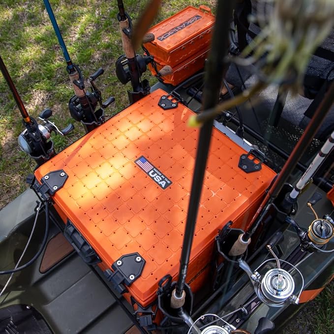YakAttack BlackPak Pro 16" x 16" Kayak Fishing Crate with 6 Rod Holders - Orange | Tackle Storage Box & Fishing Gear Organizer | Lightweight, Durable & Customizable Kayak Fishing Accessory