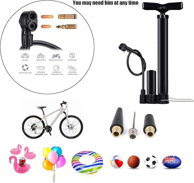 VIMILOLO Bicycle Pump, Bike Floor Pump with Gauge Inflator for Presta and Schrader Valve Portable Tire Pumps for Ball Bike Pumps