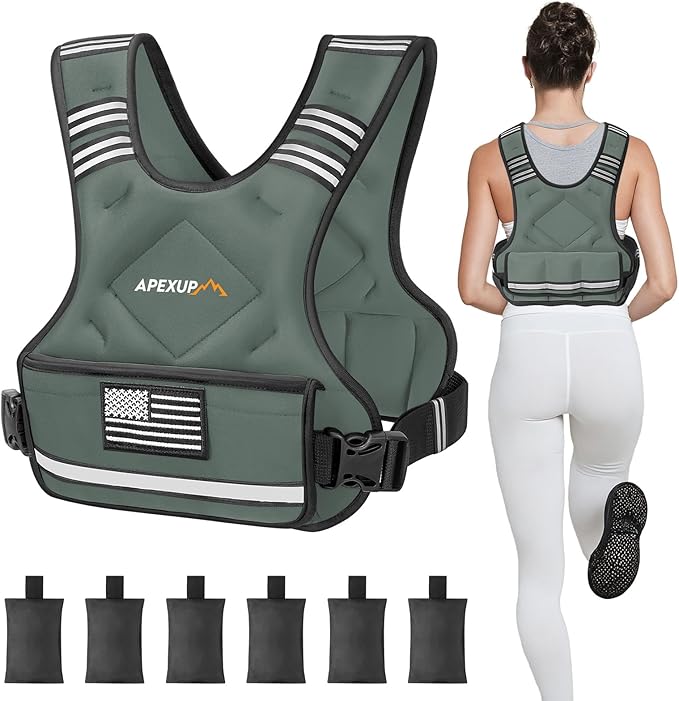 APEXUP Adjustable Weighted Vest, 4-10lb/12-18lb/20-32lb Vest with 6 Ironsand Weights and Large Pocket, Weight Vest for Men Women Strength Training, Running, Walking