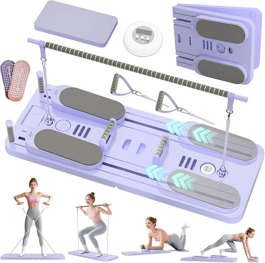 Pilates Reformer Set, Foldable Pilates Board with Resistance Bands, 5 in 1 Portable Pilates Sliding Board, Trainer Machine for Home Workout, Ab, Core, Fitness, Exercise