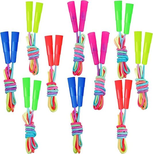 10 Pcs Jump Rope for Kids, 7.2Ft Adjustable Jumping Ropes, Skipping Ropes with Plastic Handles, Rainbow Jump Rope for Boys Girls Outdoor Fun Activity Party Favors