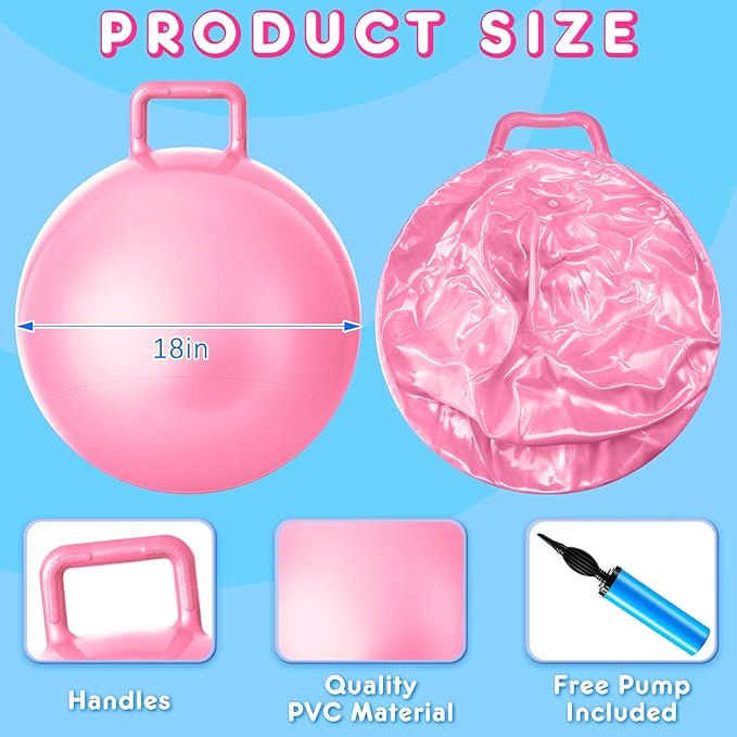 Lewtemi 6 Pcs Hopper Ball Jumping Hopping Inflatable Ball Bouncing Ball with Handle and Air Pump Outdoor Games for Kids Sport Exercise(Light Colors, 18 Inch)