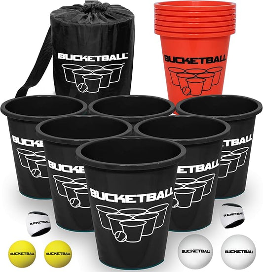 BucketBall | Team Color Edition | Combo Pack (Black/Orange): Original Yard Pong Game: Best Camping, Beach, Lawn, Outdoor, Family, Adult, Tailgate, Jumbo, Giant Game