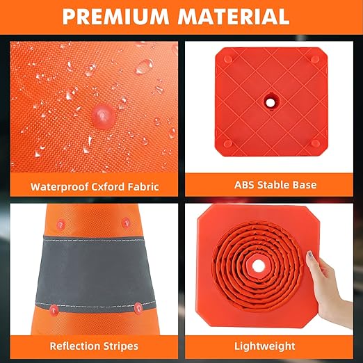 18 Inch 3 Pack Collapsible Traffic Safety Cones, Orange Cones with Reflective Collar, Portable Multipurpose Traffic Cones for Parking Construction Driving Training Sports Practice