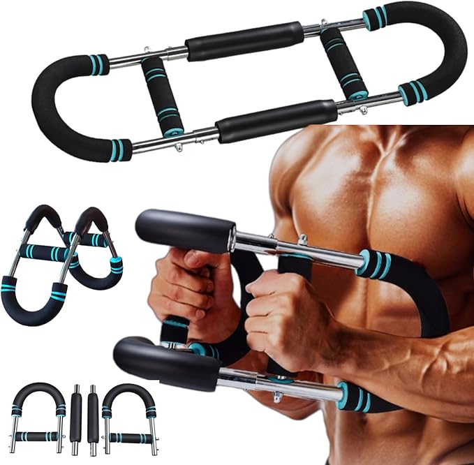 Twister Arm Exerciser 40-100lb,3-Position Adjustable Arm Trainer - Portable Power Twister Bar for Chest & Upper Body Workout, Detachable Home Gym Equipment for Men Women, Blue