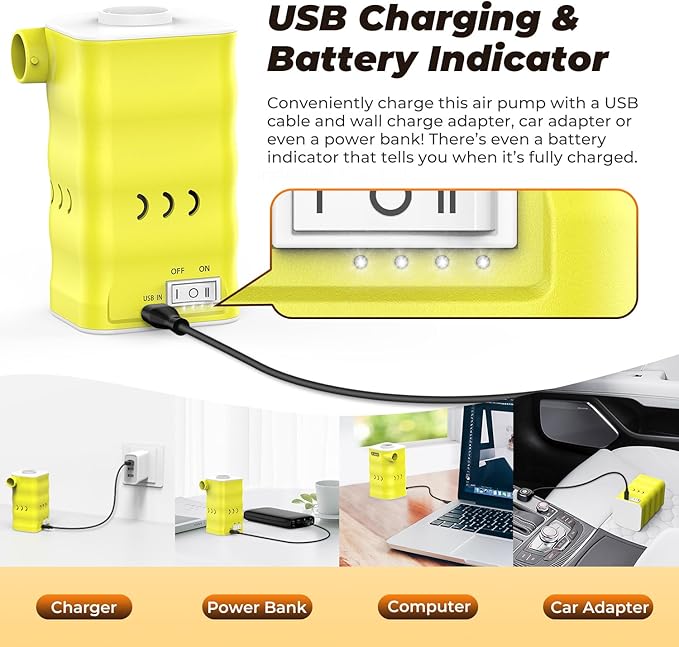 Dr.meter Air Mattress Pump: Rechargeable 6000mAh Portable Battery Air Pump, Quick-Fill Electric Air Inflator Deflator for Outdoor Camping Inflatable Bed Pool Boat Float Raft Swimming Rings Vacuum Bag
