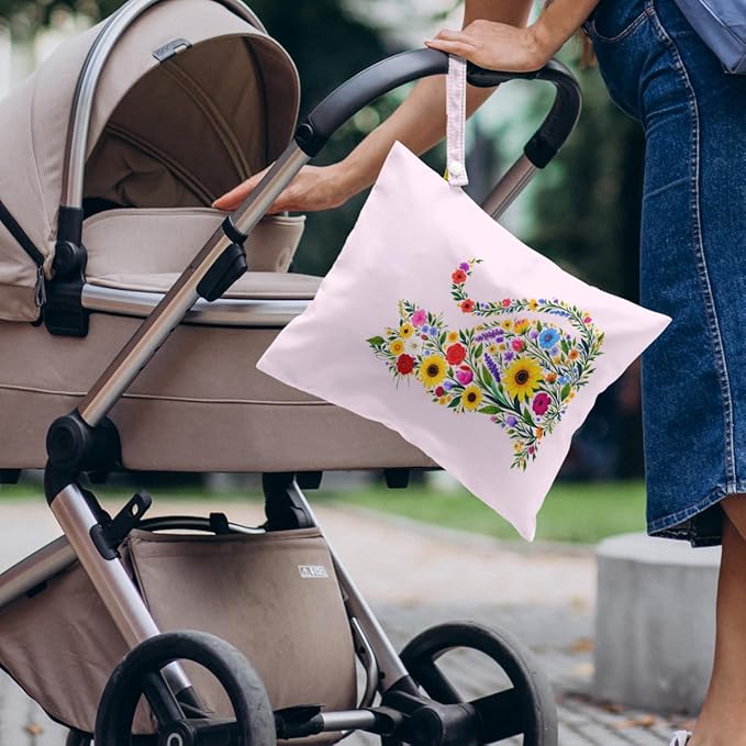 4 Pack Cute Wet Bag Waterproof Washable Reusable Wet Dry Bag for Swimsuit Clothes Cloth Diaper Travel Beach Pool Yoga Gym Party Camping Toiletries Travel Beach Essentials, Colorful Wildflowers