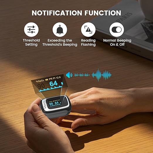 Bluetooth Fingertip Pulse Oximeter, Vibeat SPO2 Monitor with Vihealth APP, Portable Finger Oxygen Sensor with Pulse Rate, Batteries and Lanyard Included, Black